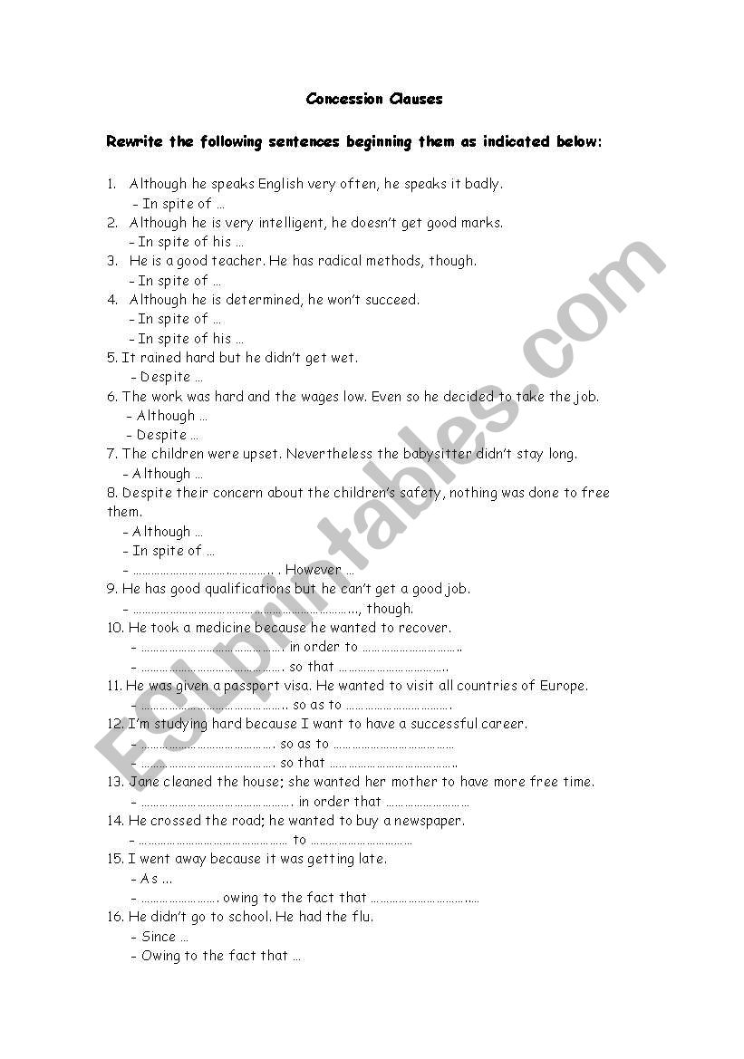 Concession Clauses worksheet