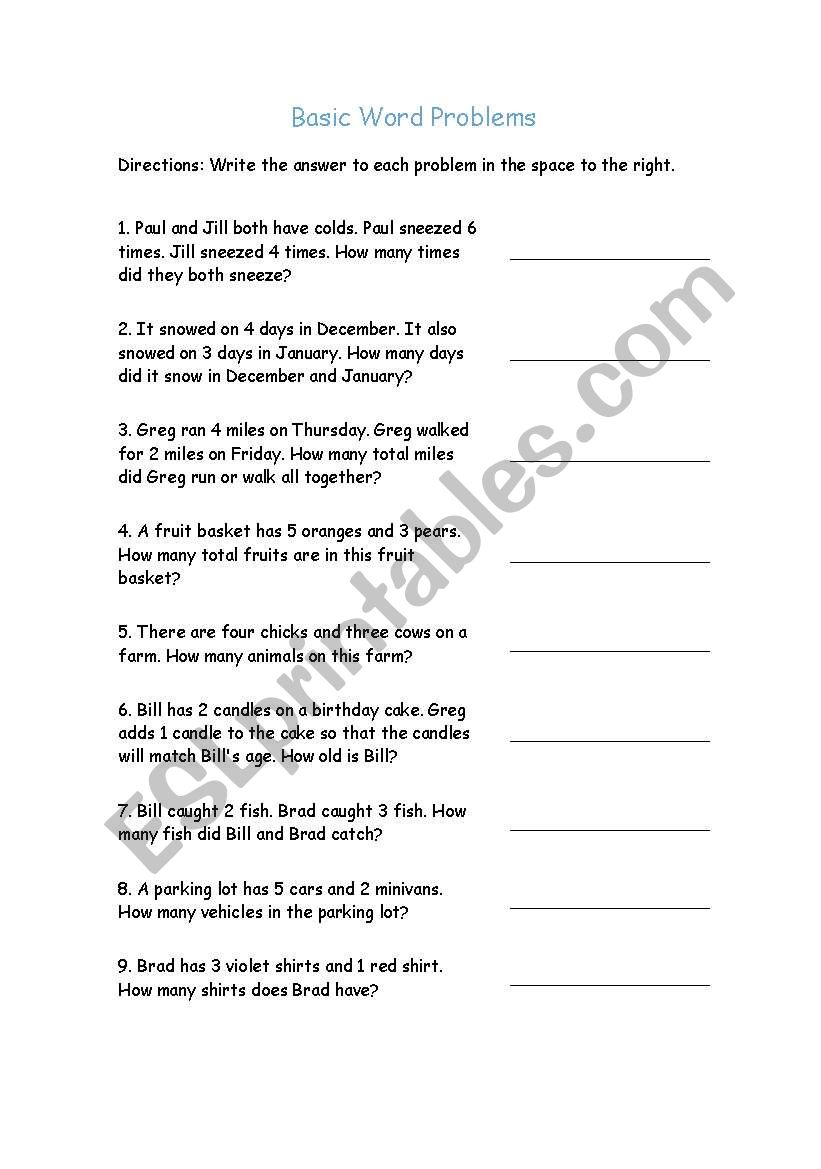 basic word problems worksheet