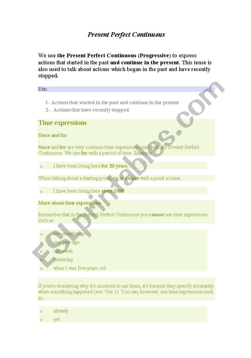 present perfect continuous worksheet