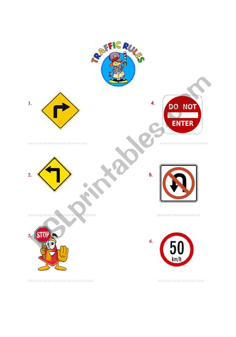 traffic rules worksheet