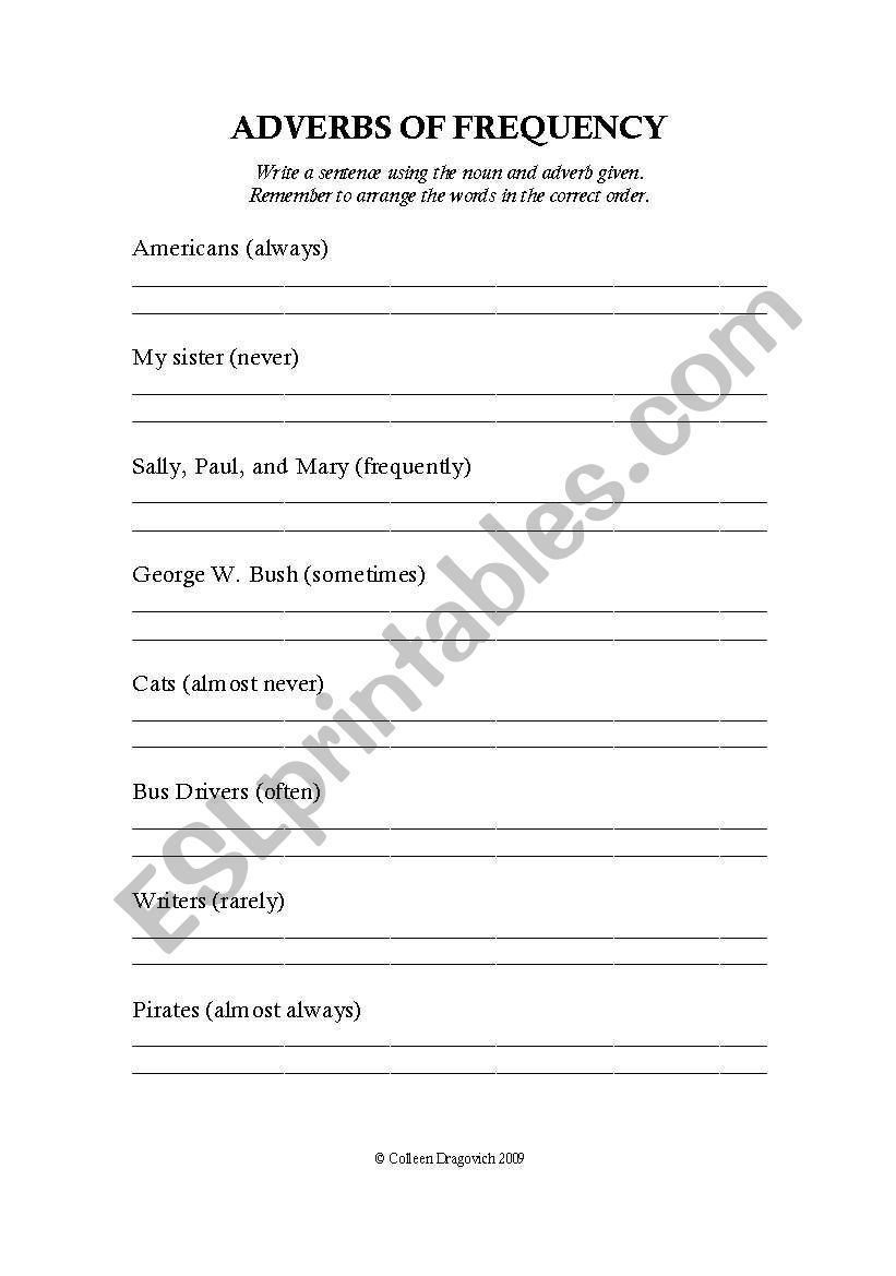 Adverbs Of Frequency worksheet