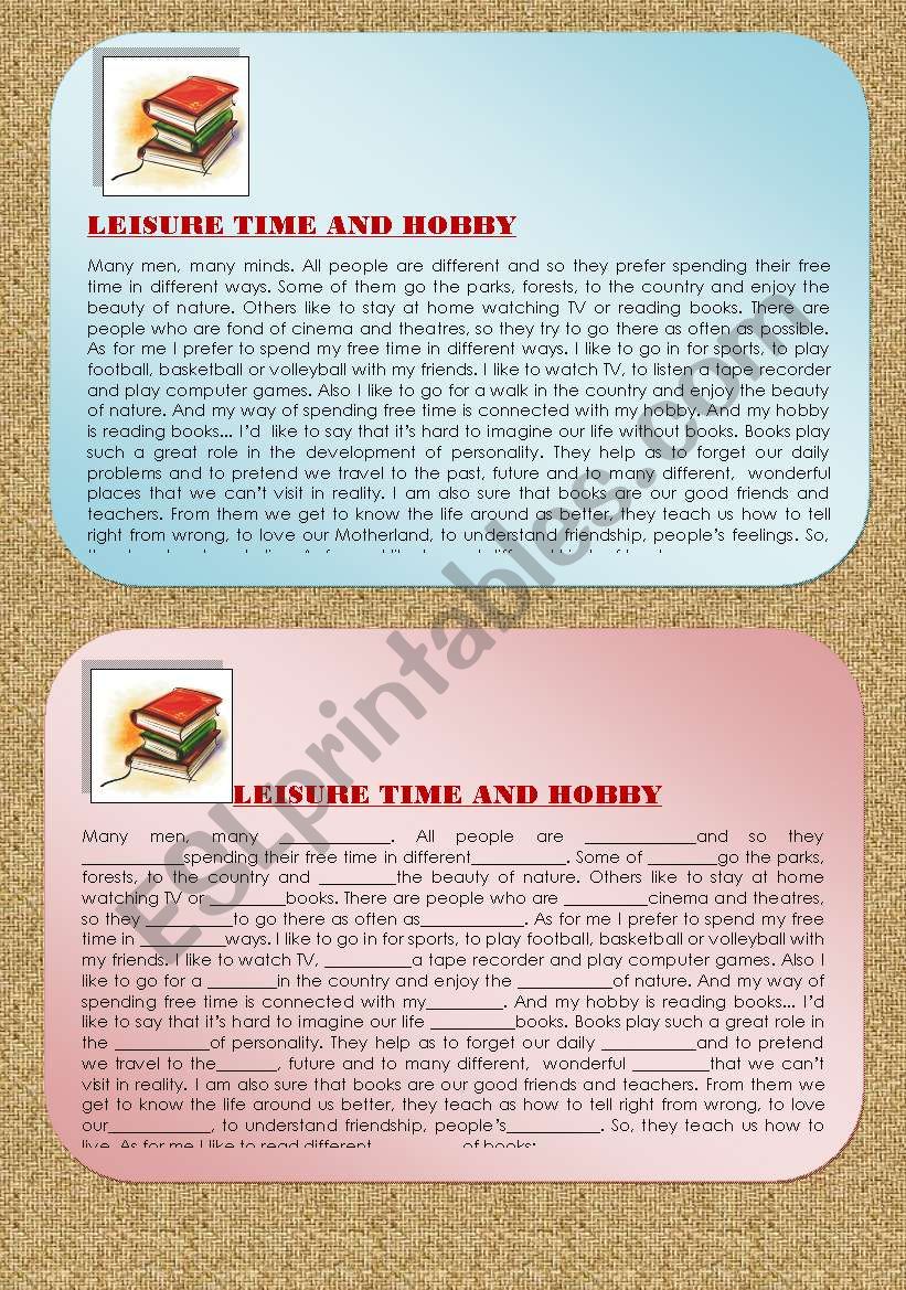 Hobby worksheet