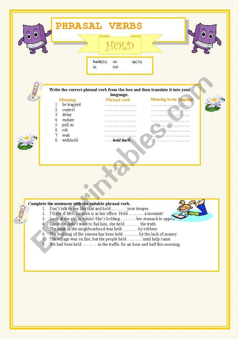 Phrasal verbs- HOLD worksheet