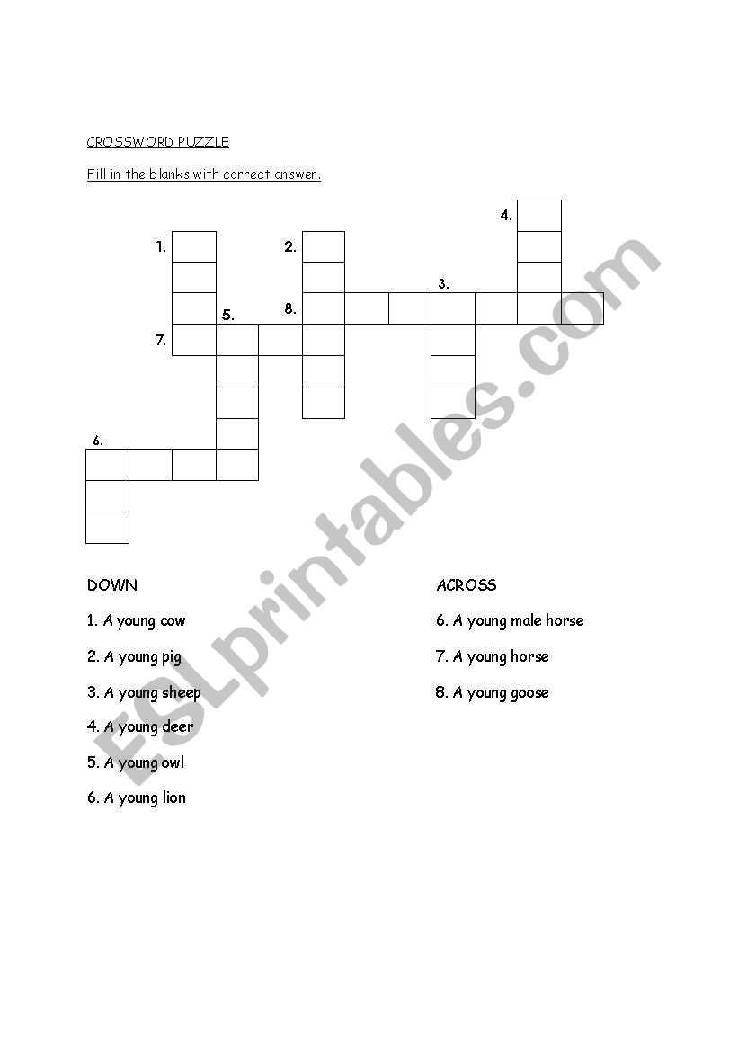 Crossword puzzle-young animals