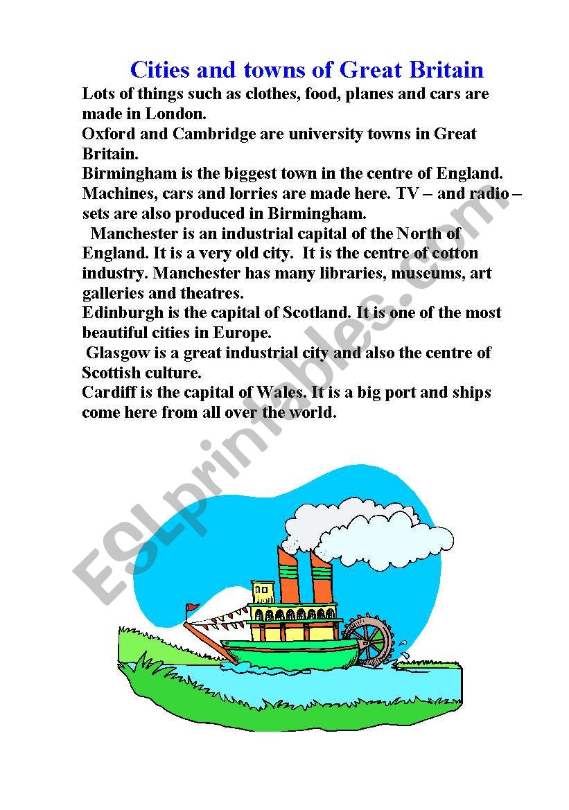 Cities of Great Britain worksheet