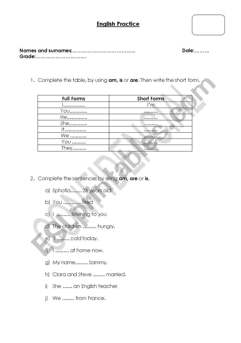 English practice worksheet