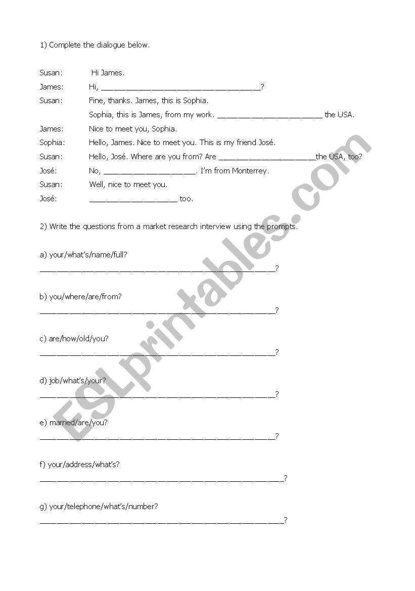 Greetings worksheet