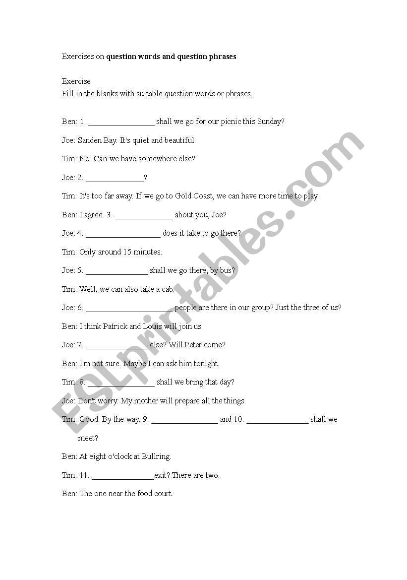 Wh-questions worksheet