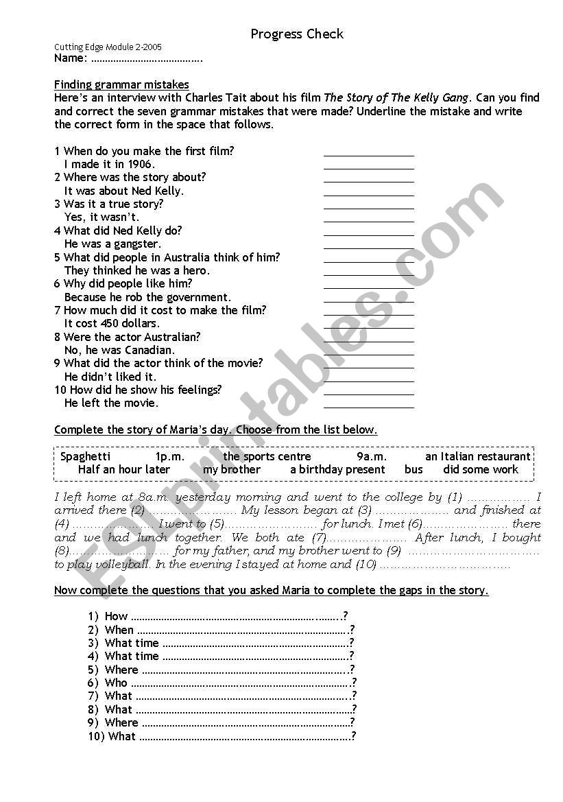 test for cutting age - pre intermediate - module 2