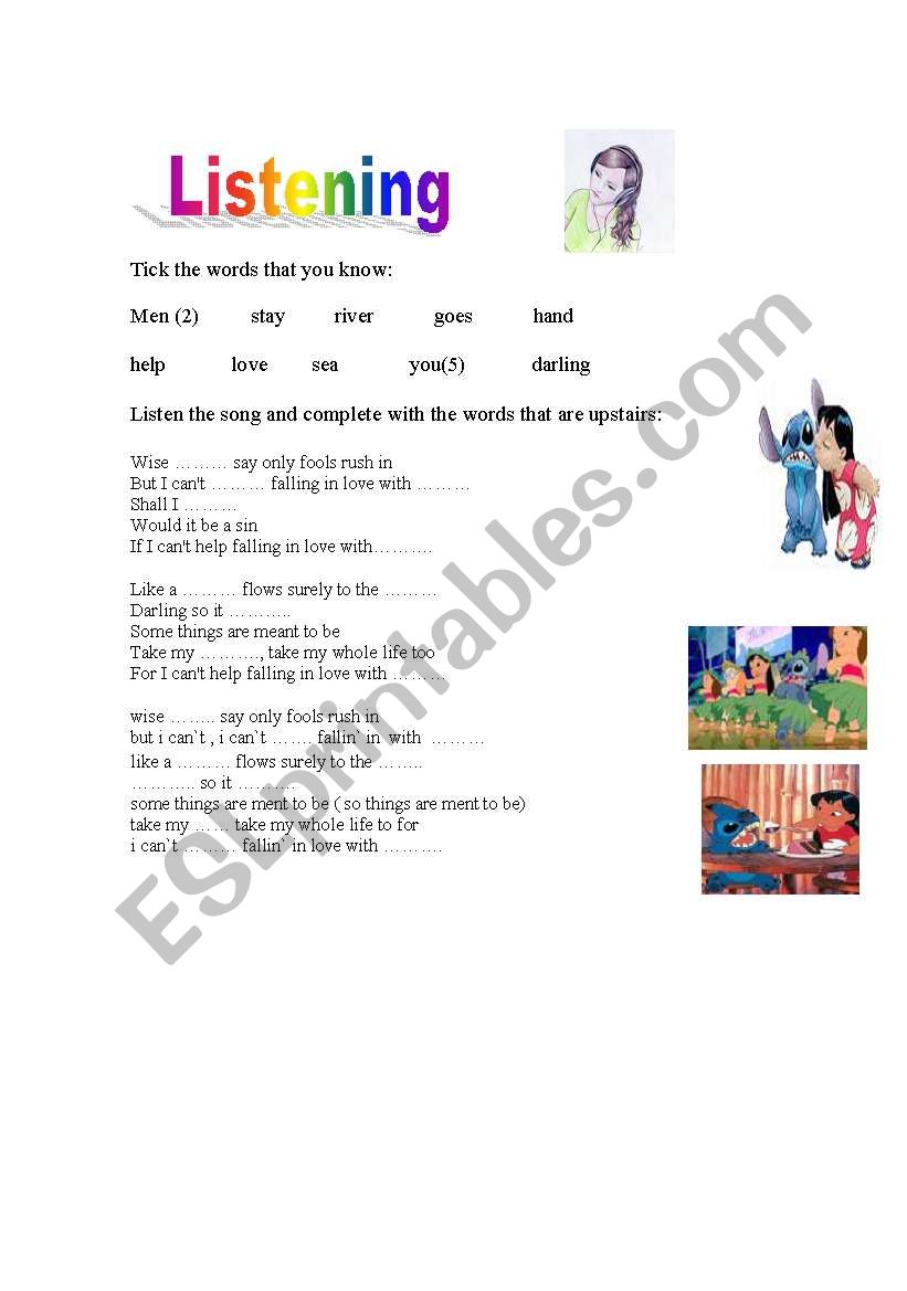 Listening and Complete a song worksheet