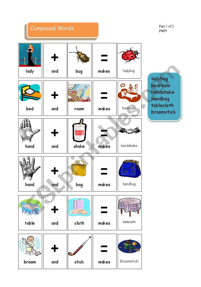 Compound Words Part 1 of 2.  worksheet