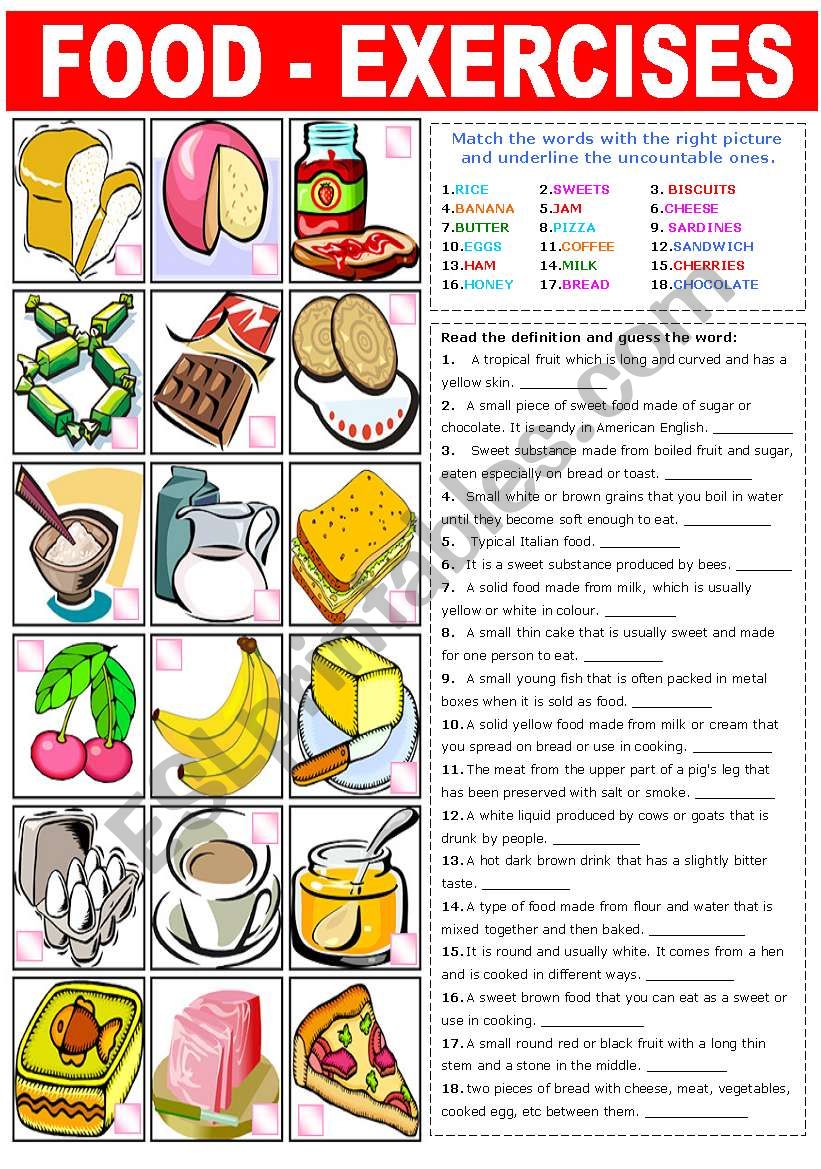 FOOD EXERCISES worksheet