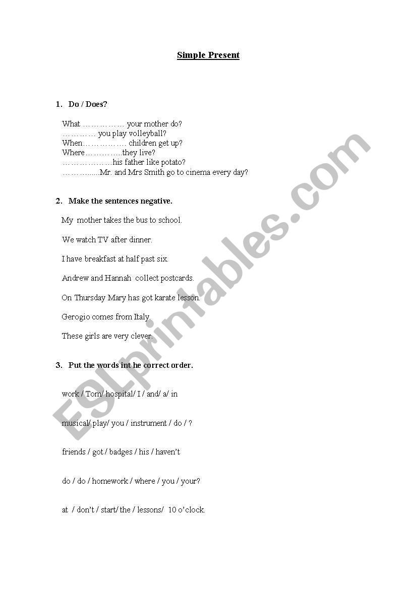 simple present exercises worksheet