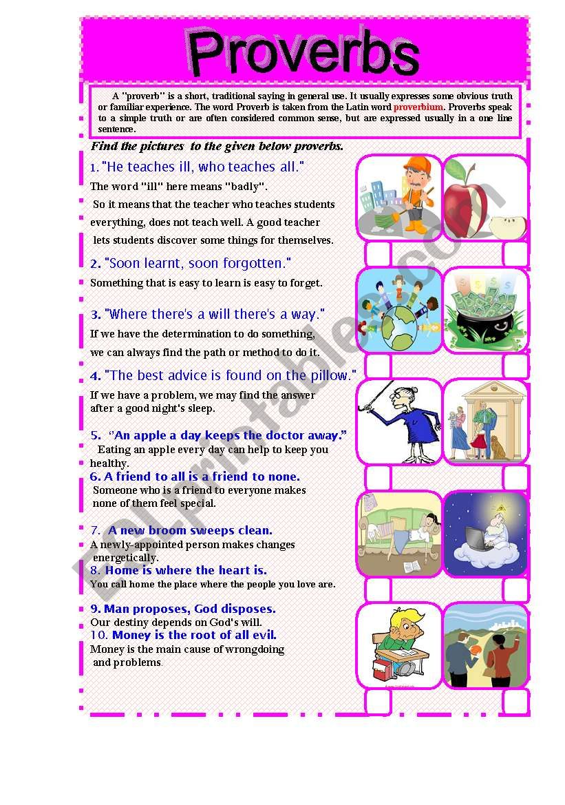 Proverbs   ( the second part) worksheet
