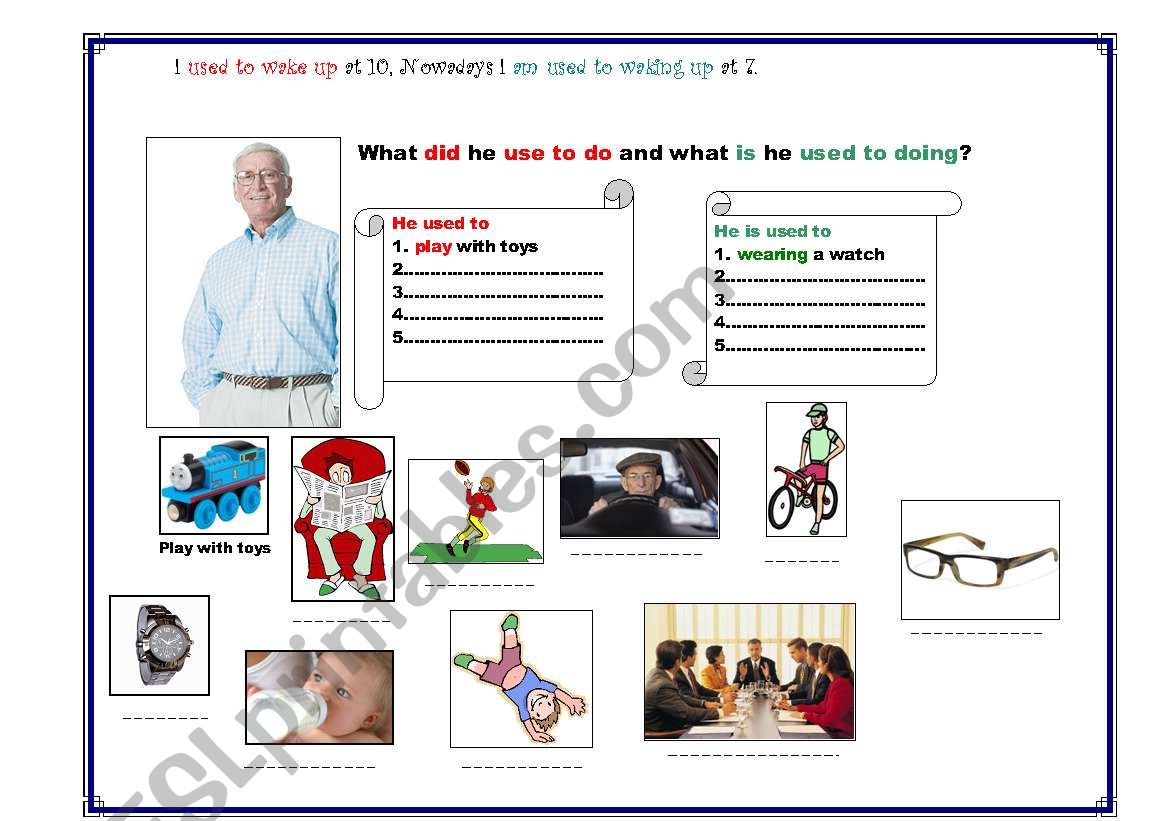 USED TO vs TO BE USED TO worksheet