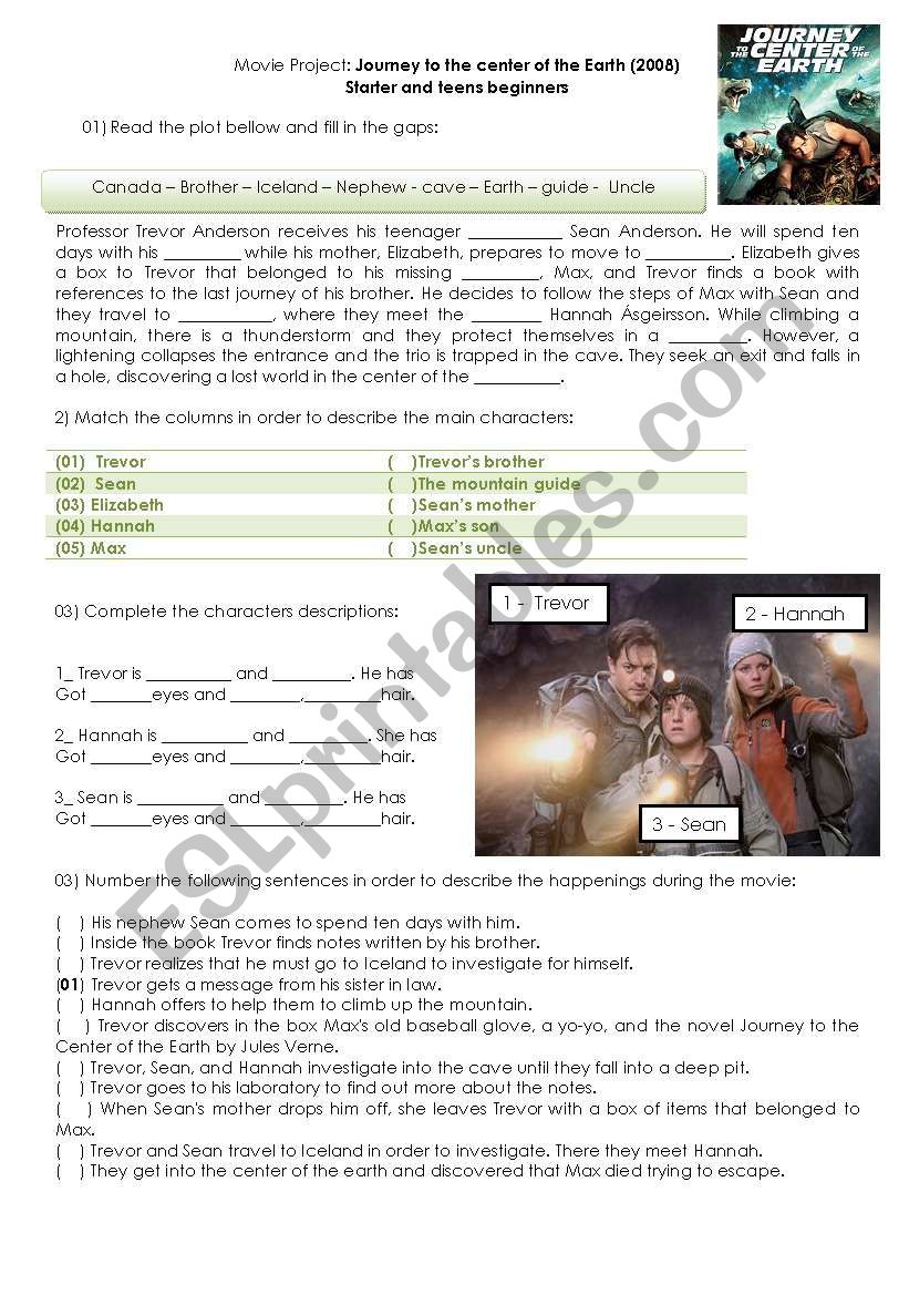 Journey to the center of the earth - Movie activity - ESL worksheet by  Delaine