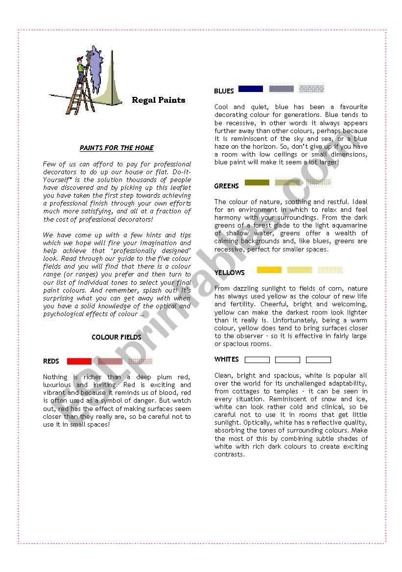 Paints worksheet