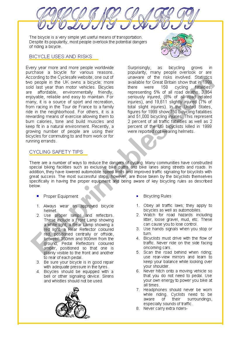 Cycling Safety worksheet
