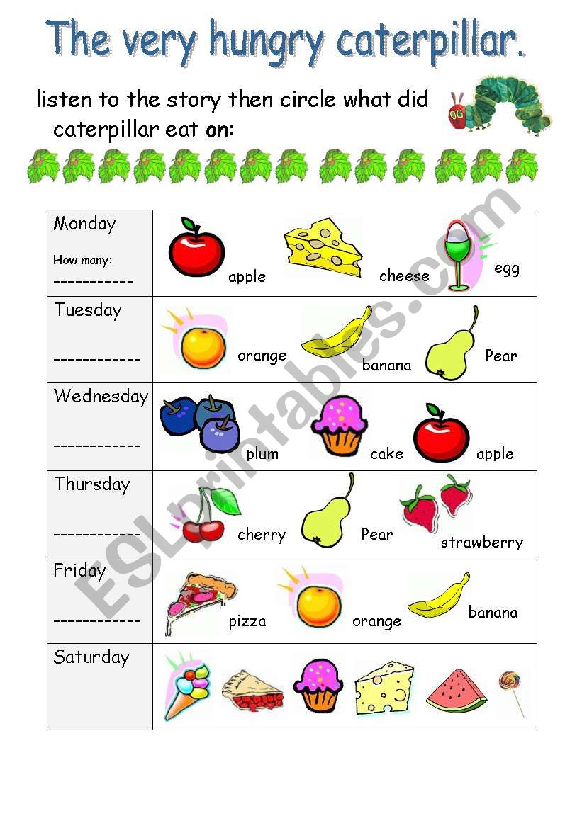 the very hungry caterpillar worksheet