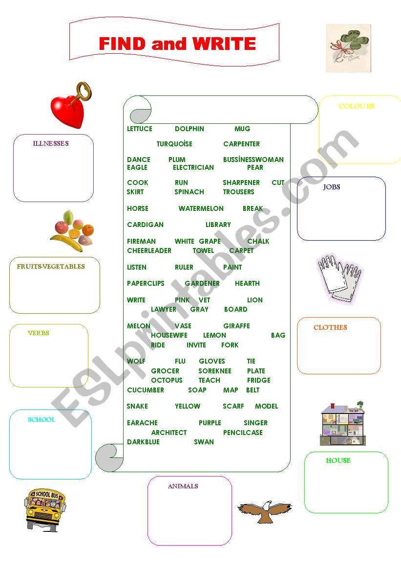 Classification of the nouns worksheet