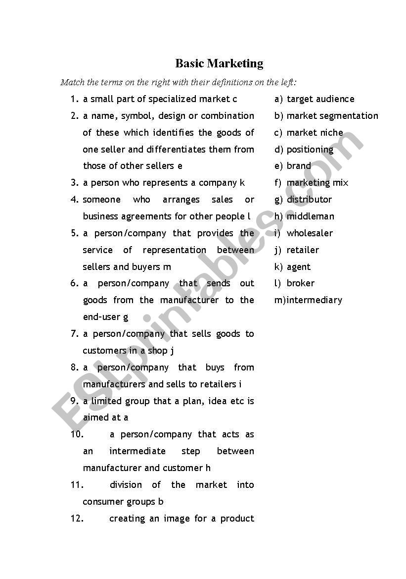 basic Marketing worksheet