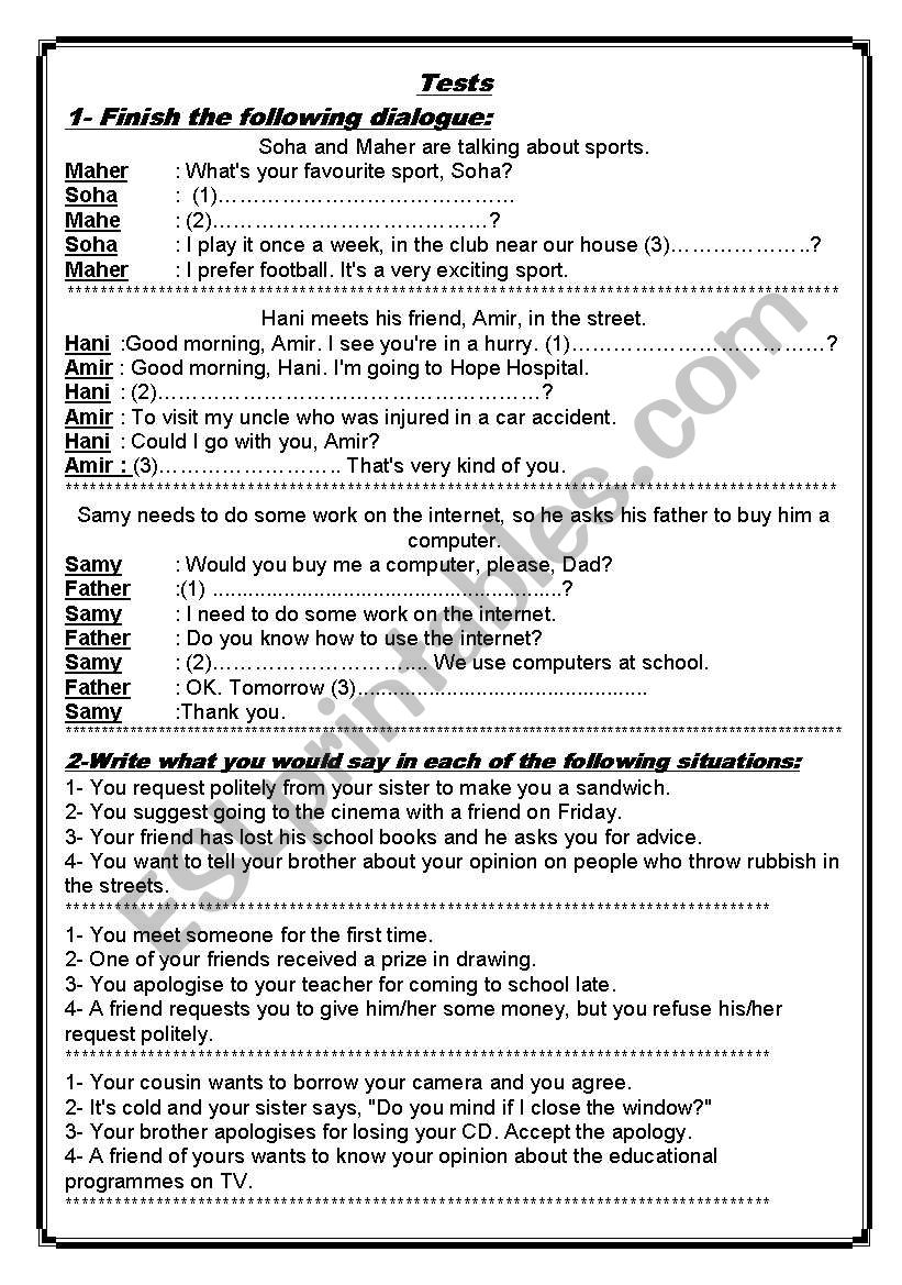 tests worksheet