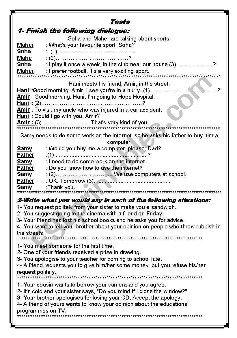 tests worksheet