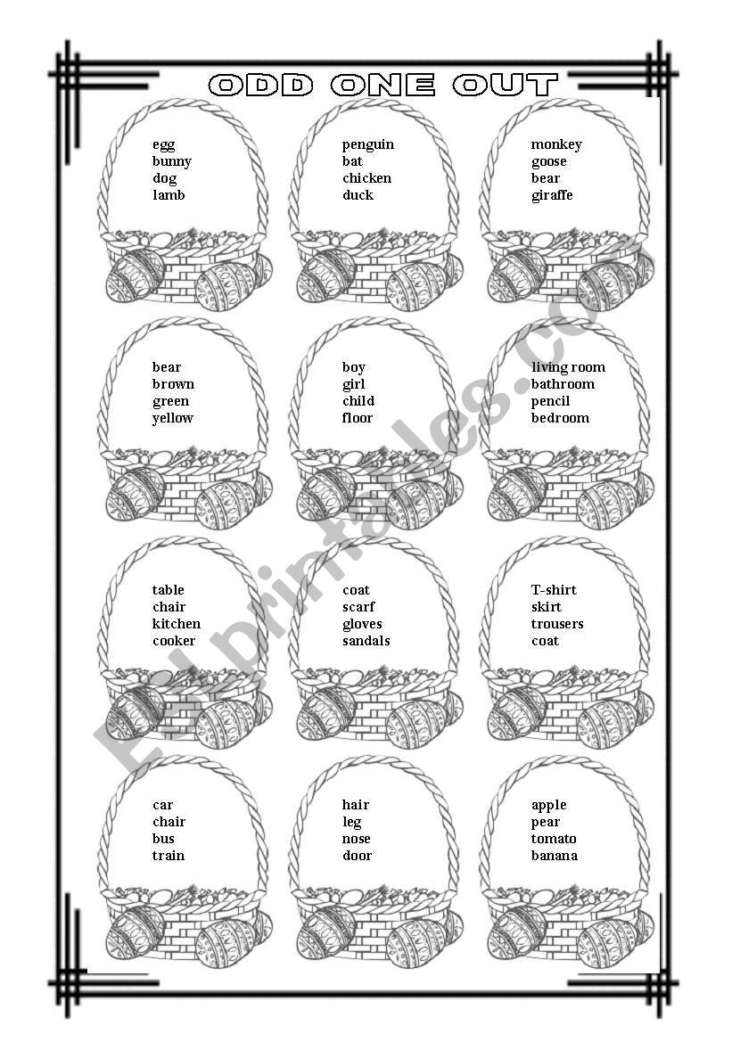 Odd one out worksheet