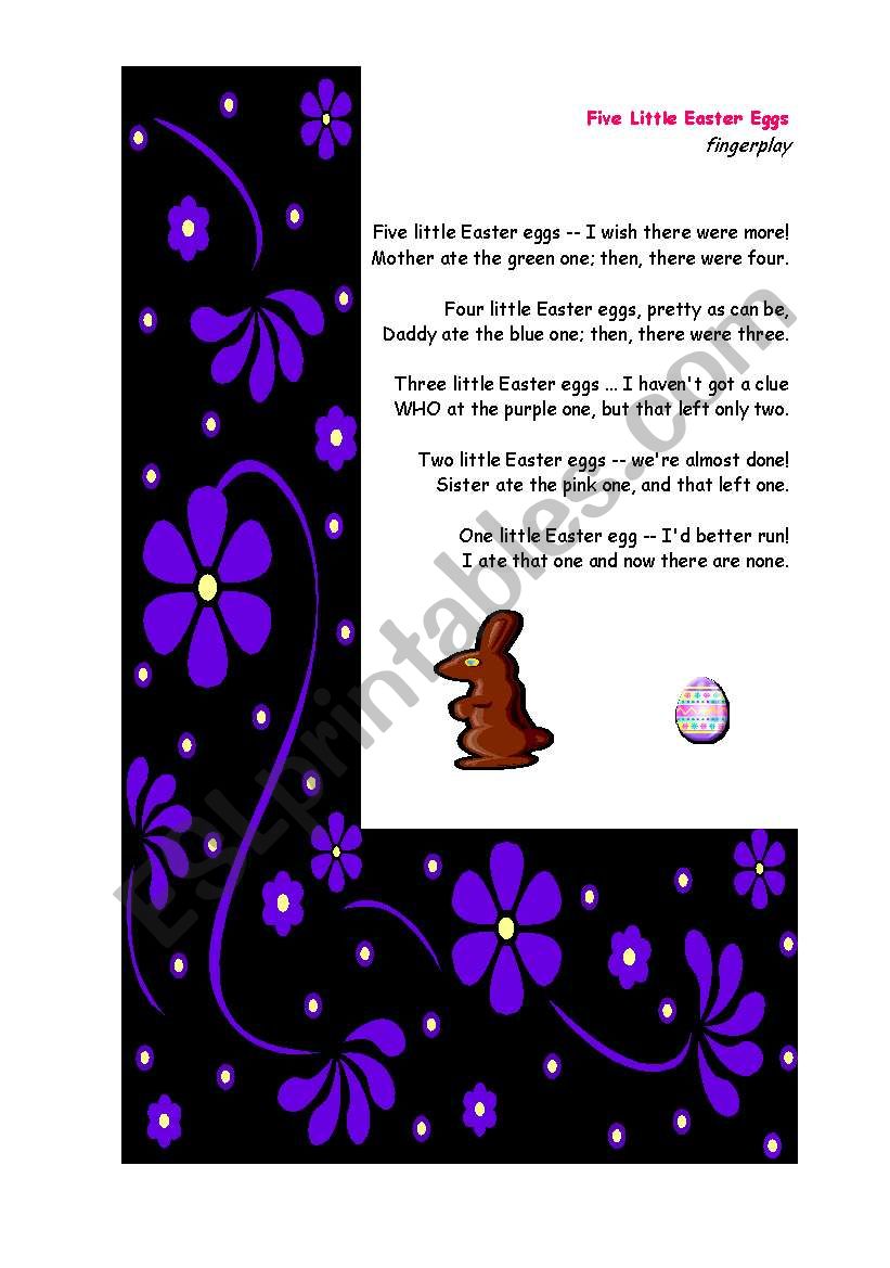 Five Little Easter Eggs song worksheet