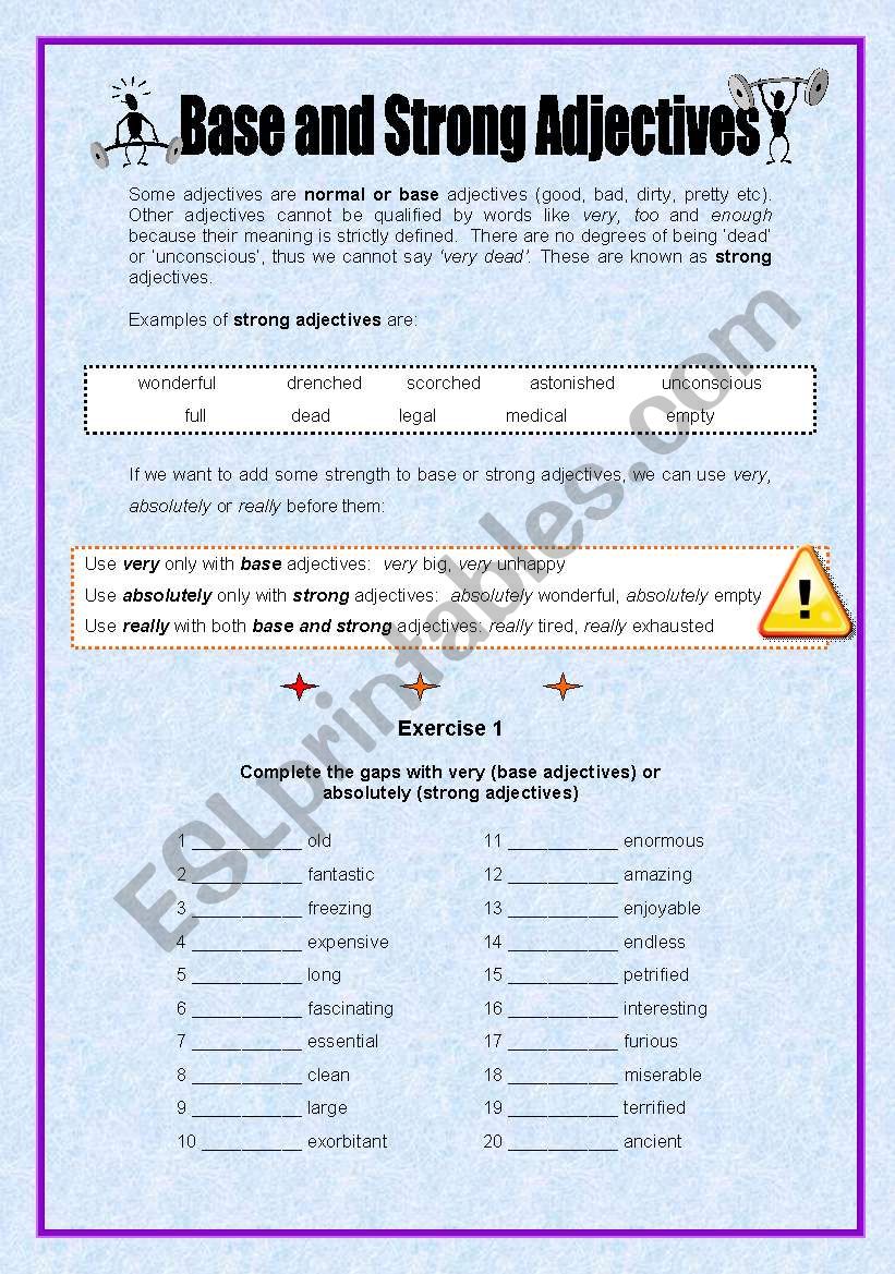 Base and Strong adjectives - 2 pages + key