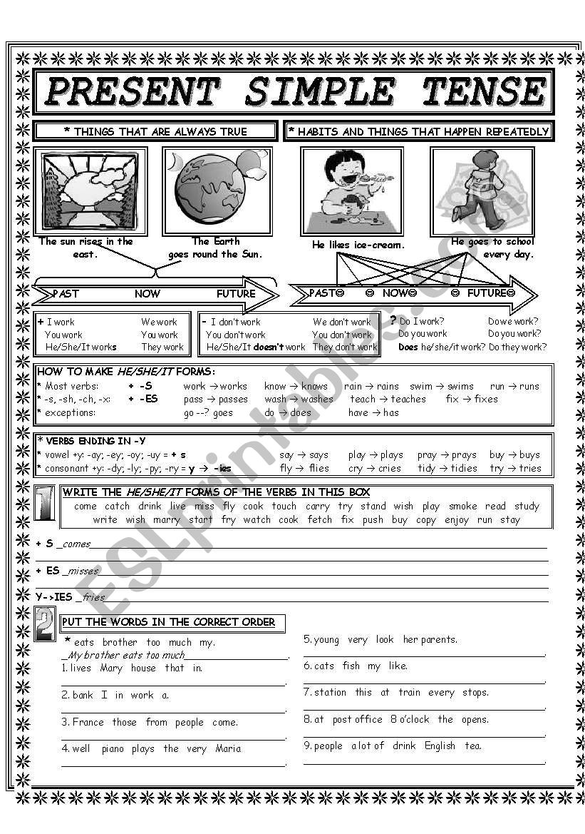 PRESENT SIMPLE TENSE - B&W  worksheet