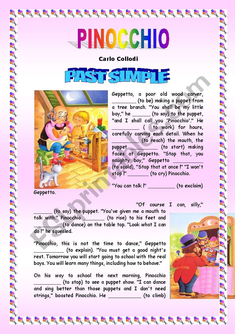 Pinocchios Story - Past Simple - 4 Pages