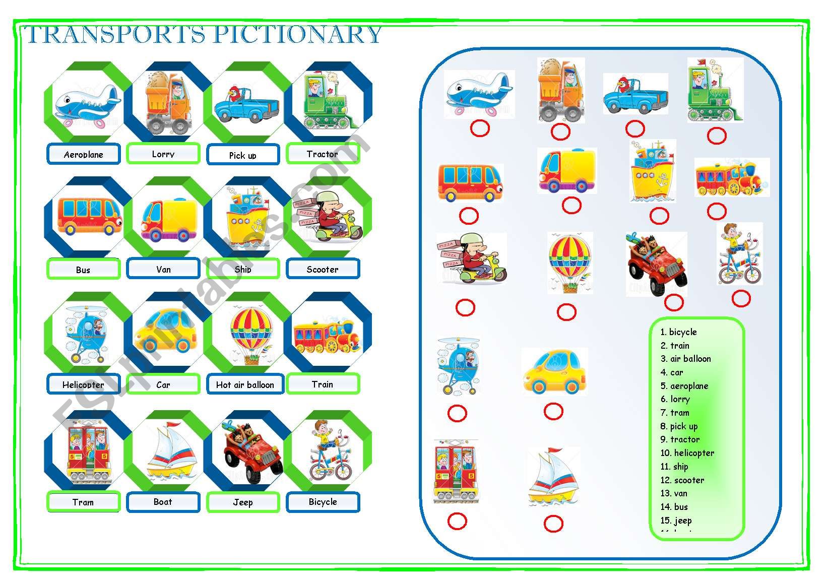 MEANS OF TRANSPORT worksheet