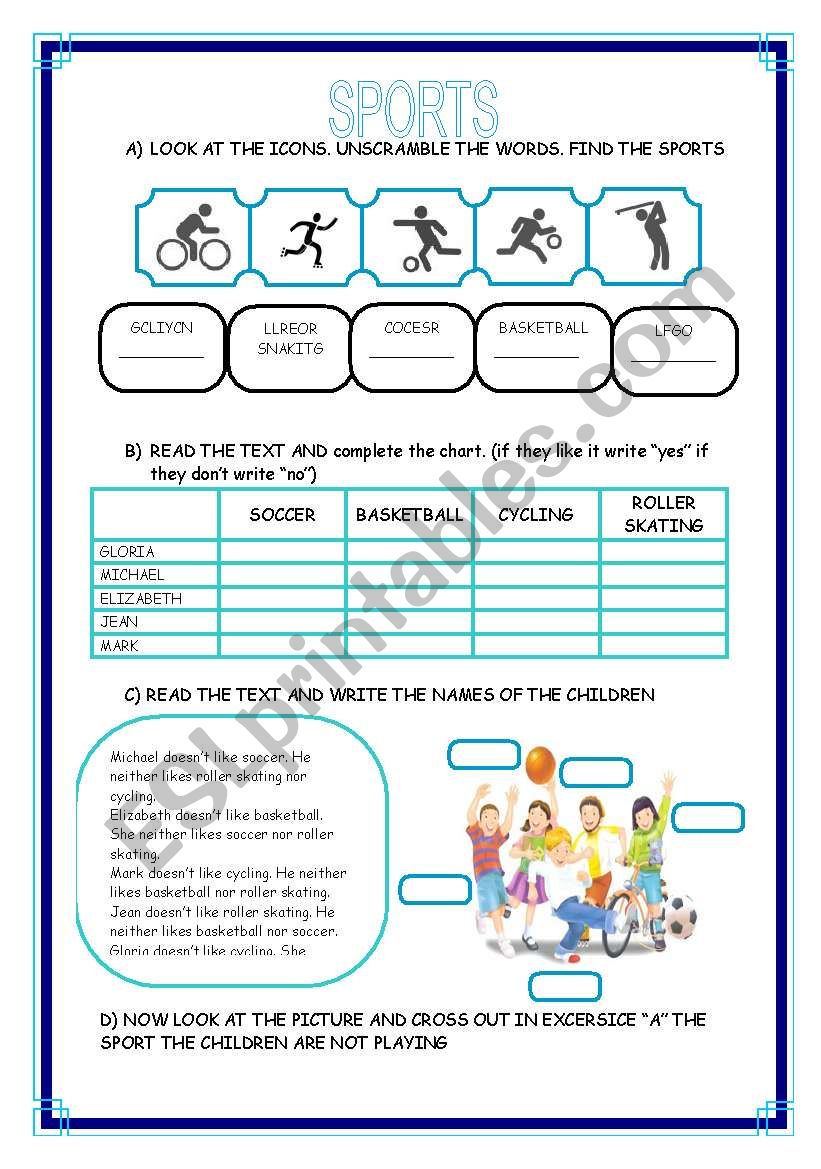 Sports + present simple worksheet