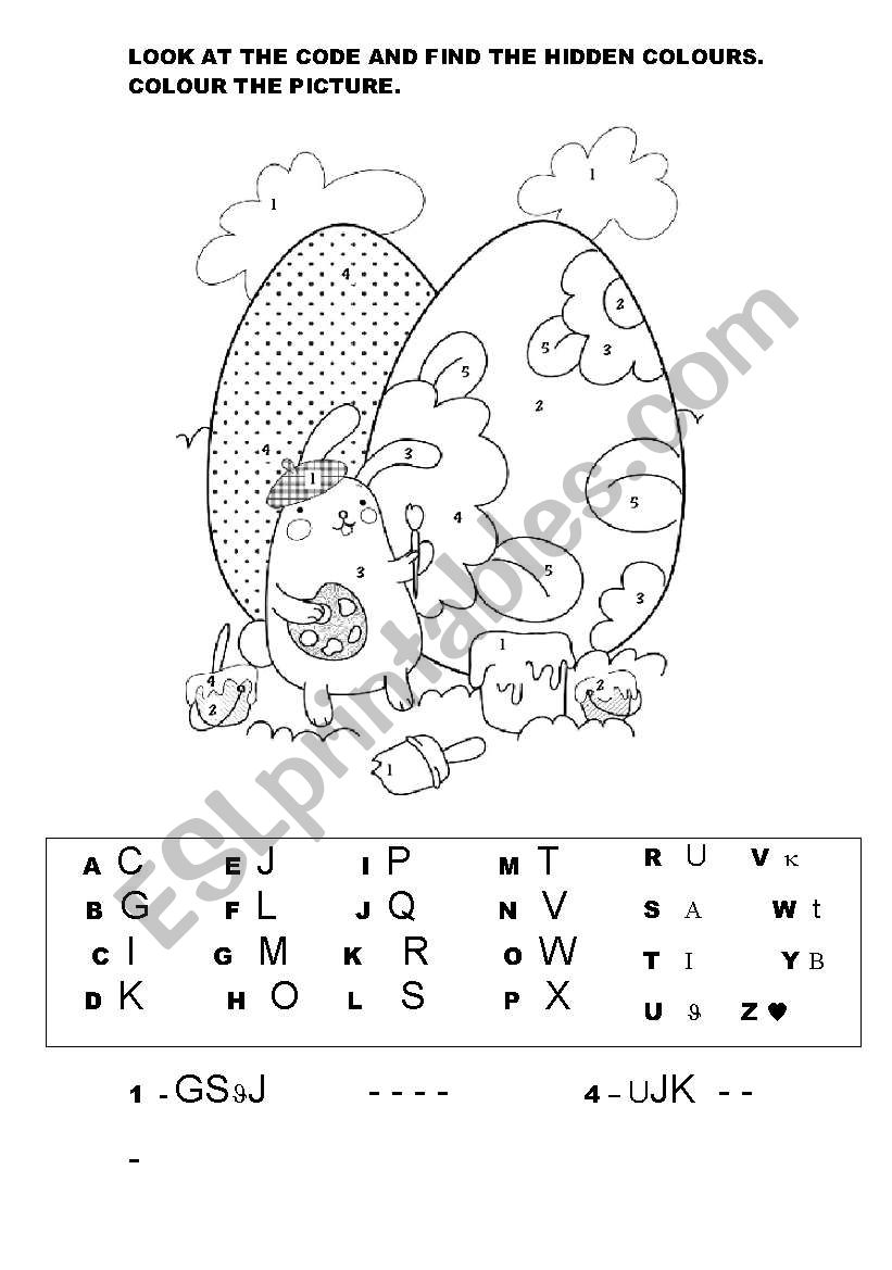 EASTER BUNNY - HIDDEN COLOURS worksheet