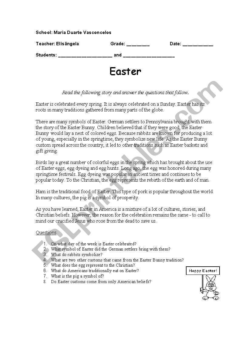 Easter Text comprehension worksheet