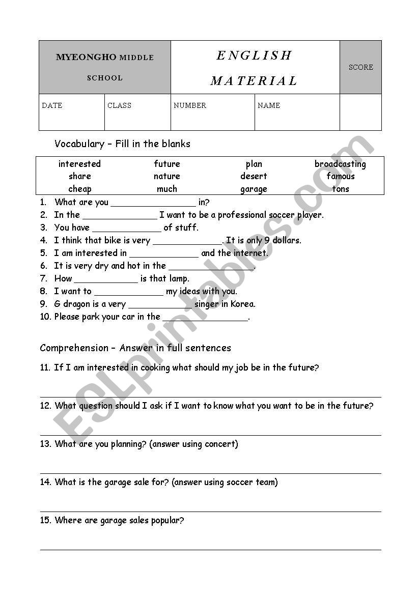 SImple vocab worksheet