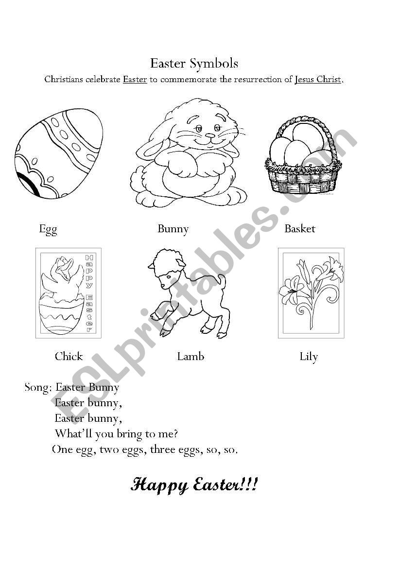 Easter symbols and song worksheet