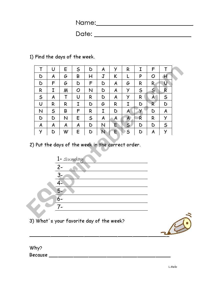 Days of the week worksheet