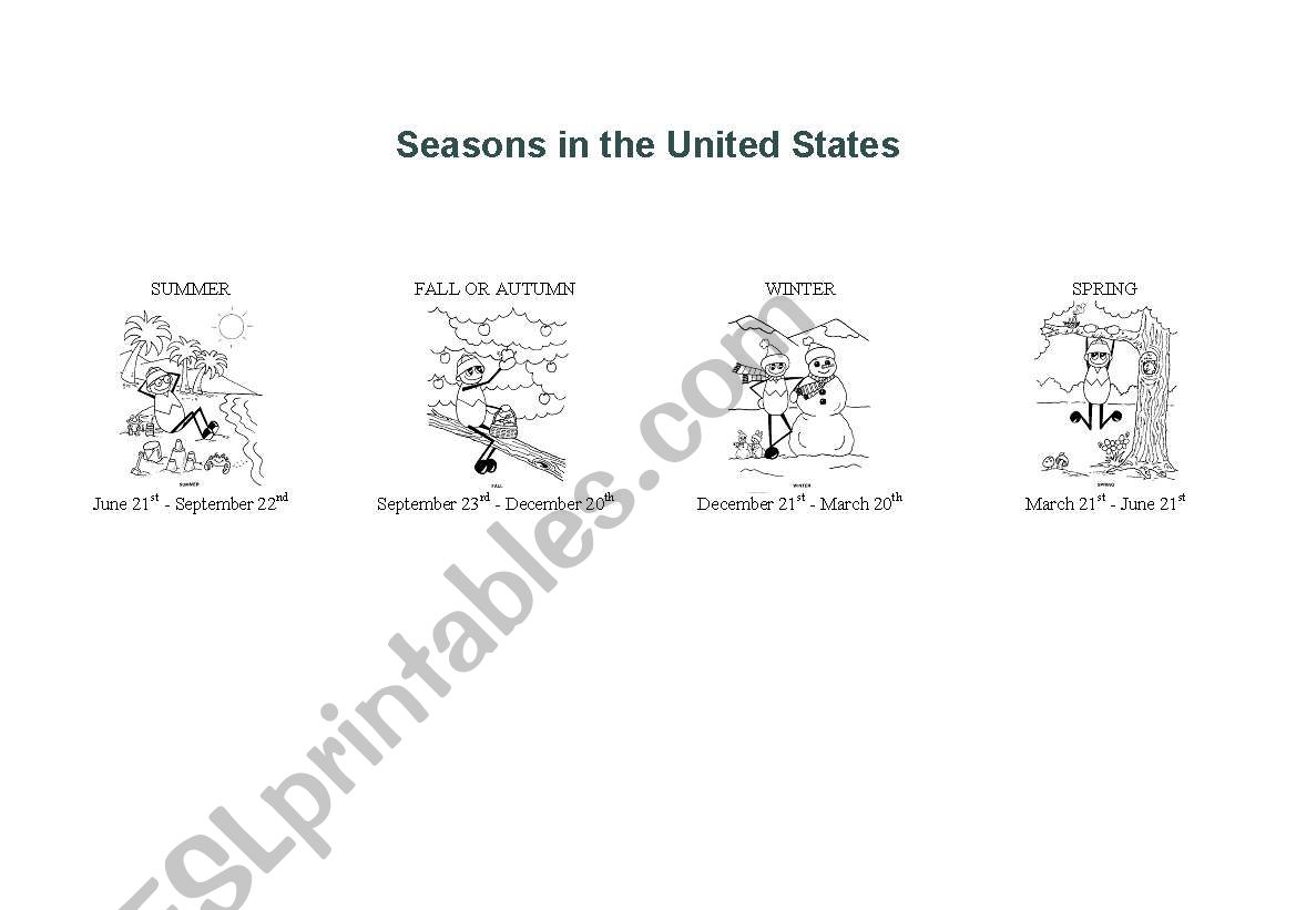 Seasons in the United States worksheet
