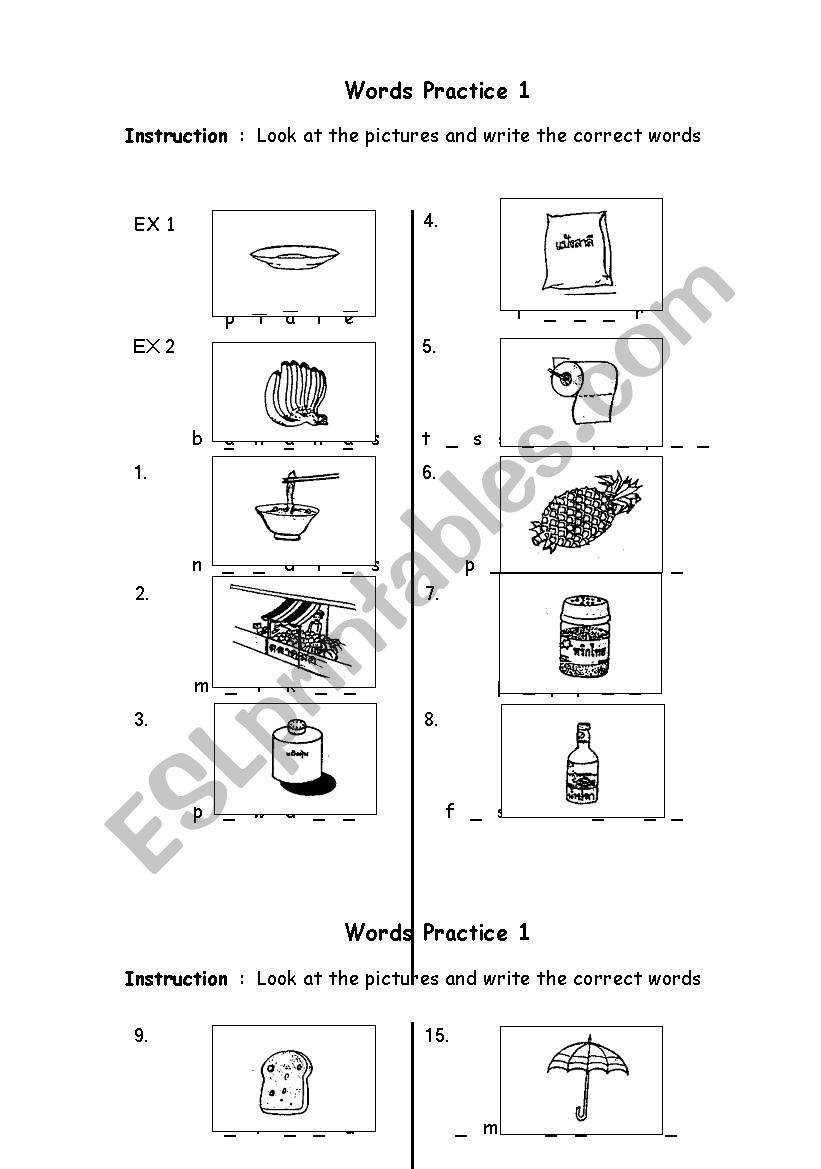 WORDS PRACTICE worksheet