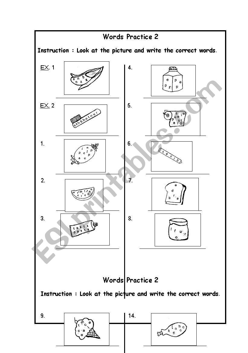 WORDS PRATICE 2 worksheet