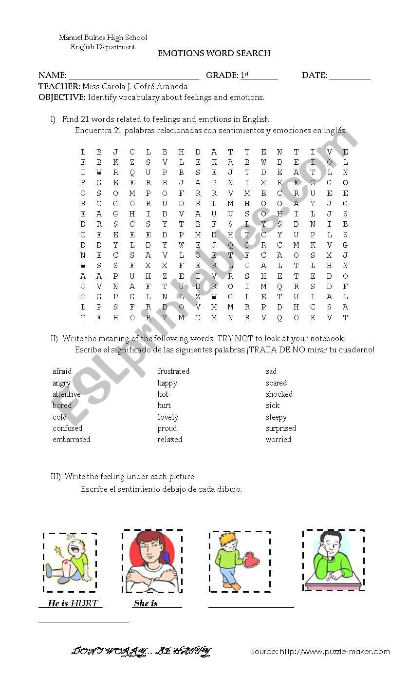 feelings and emotions worksheet