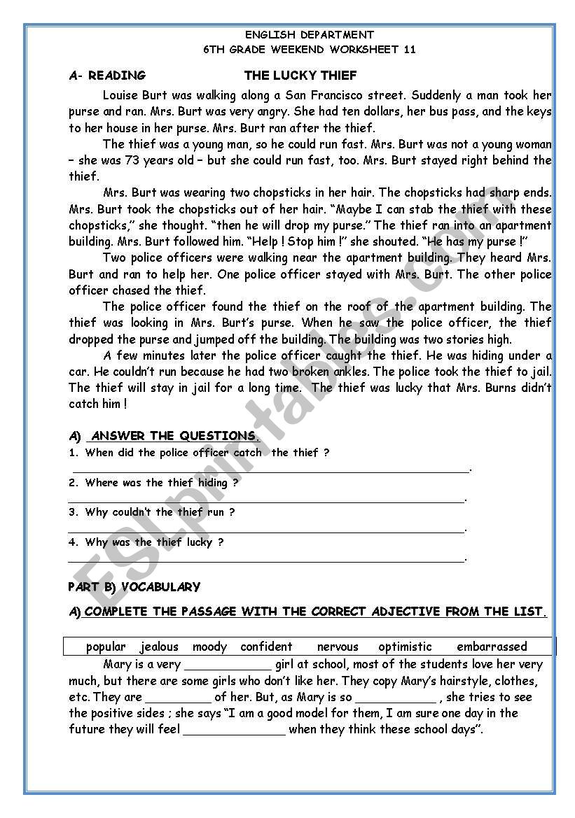 reading&writing worksheet