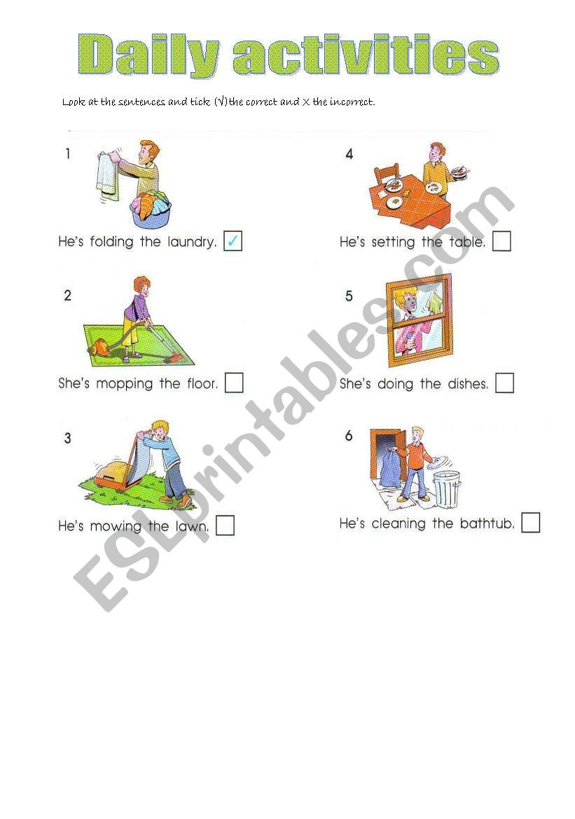 Daily activities worksheet