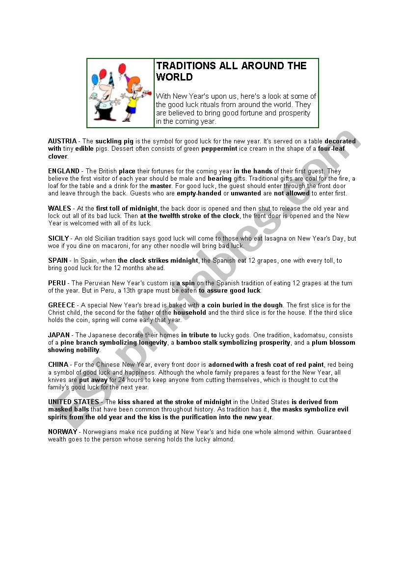 Traditions around the world worksheet