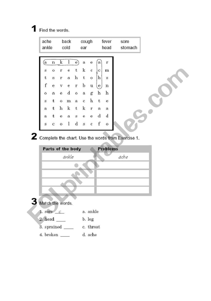 HEALTH PROBLEM worksheet