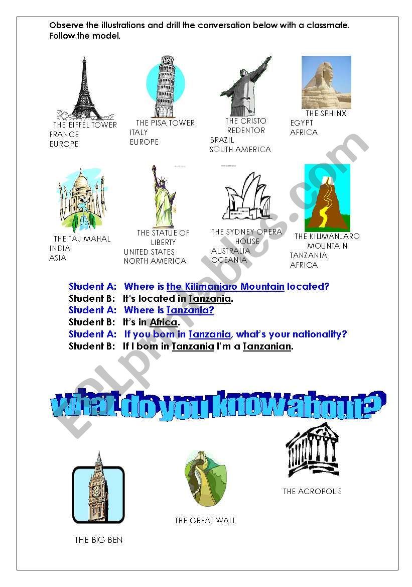world sightseeings worksheet