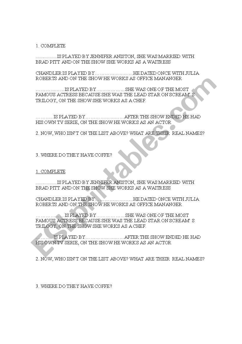 Friends episode 1 worksheet