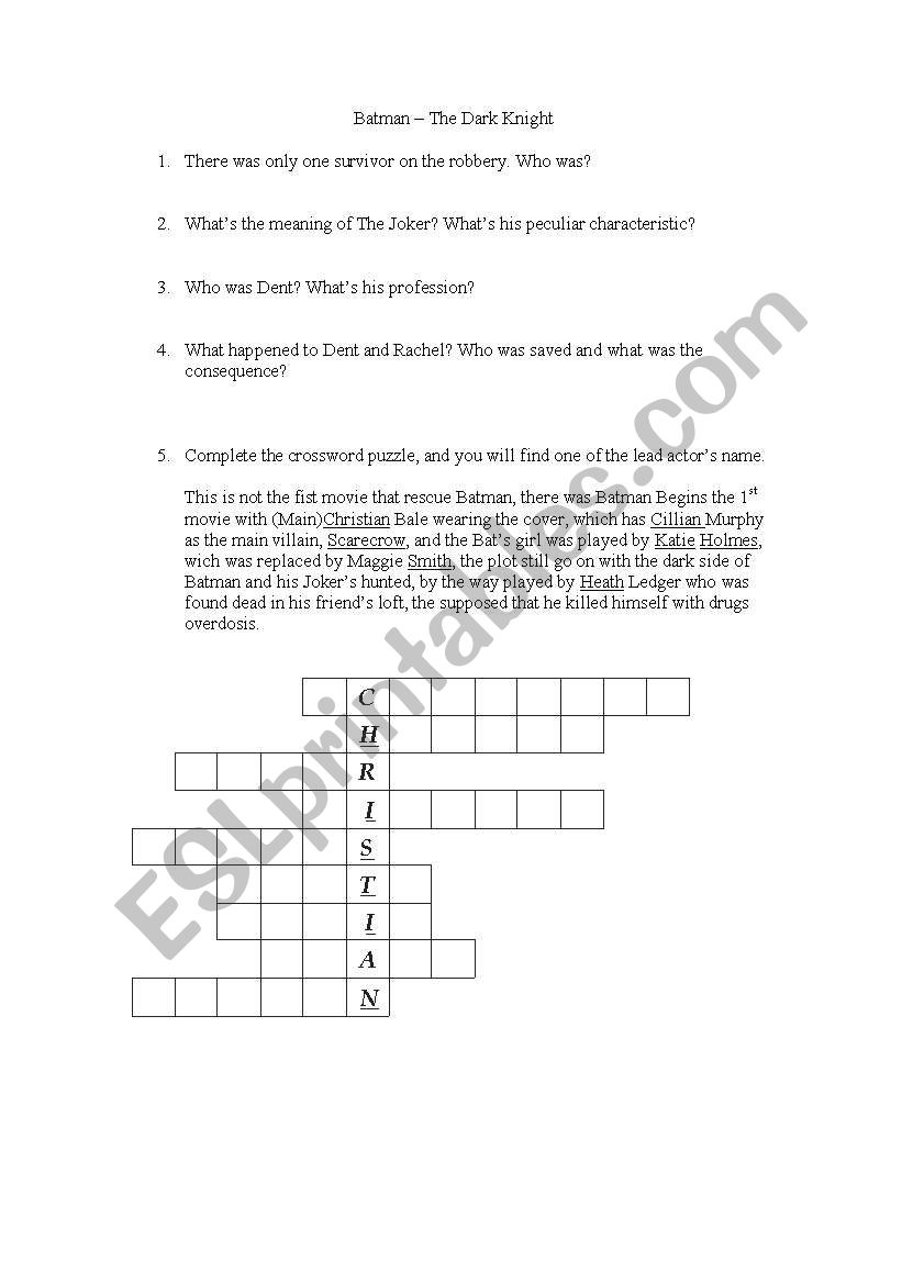 Batman The DarkNight worksheet